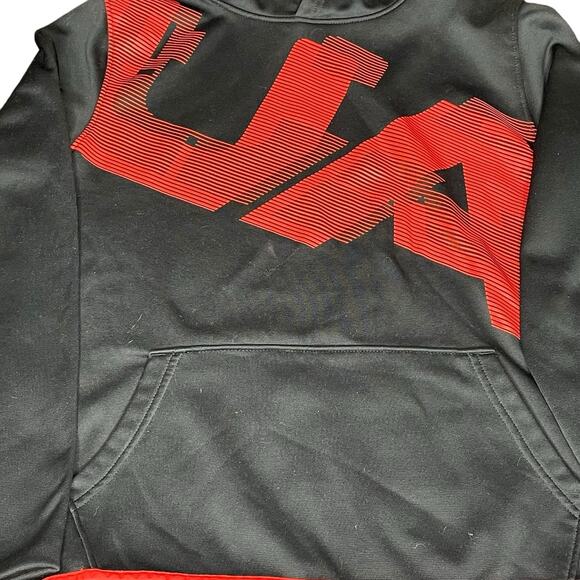 Under Armour Kids Large Hoodie ColdGear Youth Fleece Sweatshirt Black Red - Picture 6 of 10